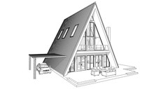 45’x57’ 4 Beds, 2 Baths A-Frame Cabin Architectural Build Plans PDF.