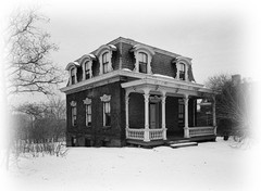 Victorian brick cottage with porches and dormers, architectural printed plans