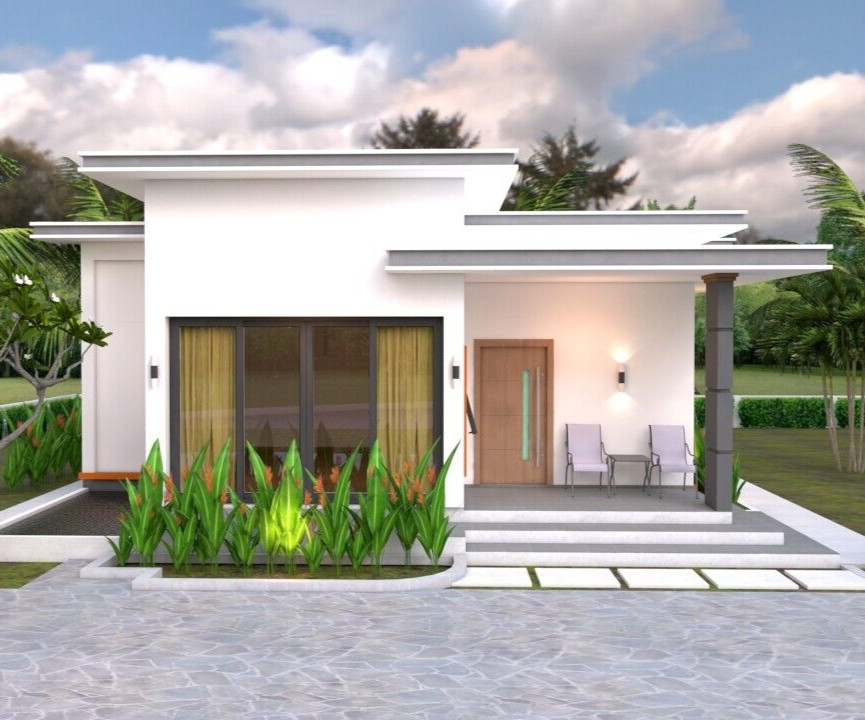 Mini House Designs 10.7×10.5 Meter 35×34 Feet 2 Bed Flat Roof PDF (A4 Hard Copy)
