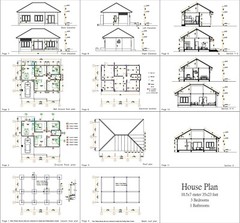 Small House Plan 11×7 Meter 36×23 Feet 3 Beds 1 Bath Hip Roof (A4 Hard Copy)