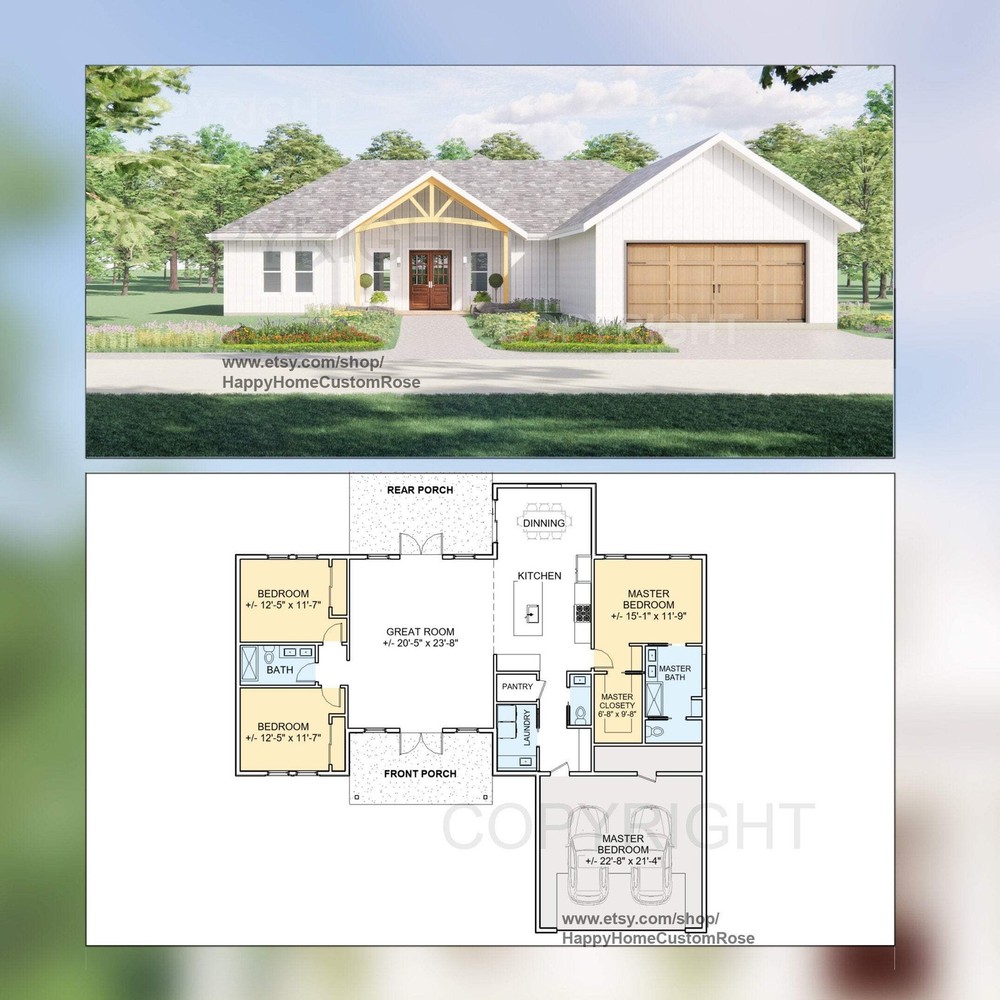 Riverside Farmhouse Modern House Open Plan Design 3 Bed 2.5 Bath 2 Car – Drawing