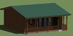 Small Cabin Plans 480 sq.ft. one bedroom full front porch FREE SHIPPING