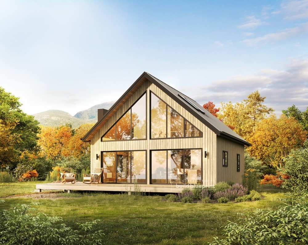 28′ x 28′ Modern Vacation Cabin Architectural Plans 1025SF – PDF Download