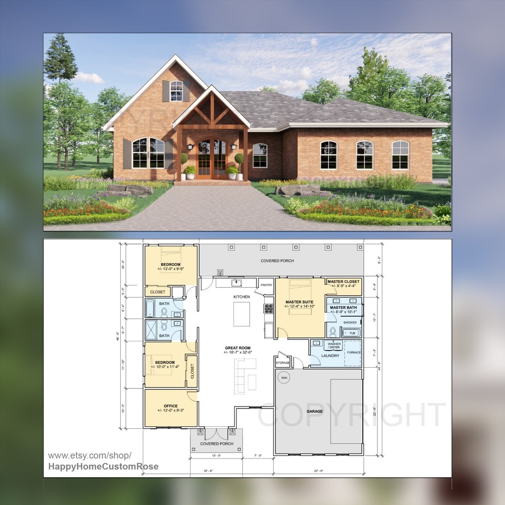 Brick Lane Farmstead Modern House Design 55 x 46 – 3 Bed 3 Bath Blueprint