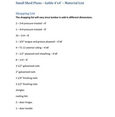 Handmade Shed Plans Gable 4’x4′ Traditional Style with Material & Cutting Lists