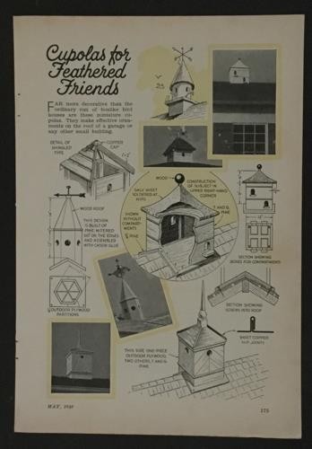 Cupola / Birdhouse Design PLANS 1940 How-To build INFO