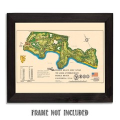 Pebble Beach Golf Links Vintage Course Map California Illustrated Wall Art