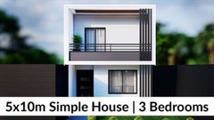 17×33 Feet Small House Plan 5×10 Meters 3 Bed 2 Bath PDF Plan (A4 Hard Copy)