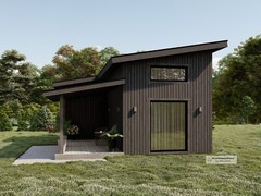 20’x28′ Modern Tiny House Plans, Lean Cabin Architectural Construction Blueprint
