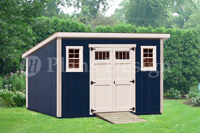 Shed Plans, 10′ x 14′ Deluxe Modern Roof Style #D1014M, Material List Included