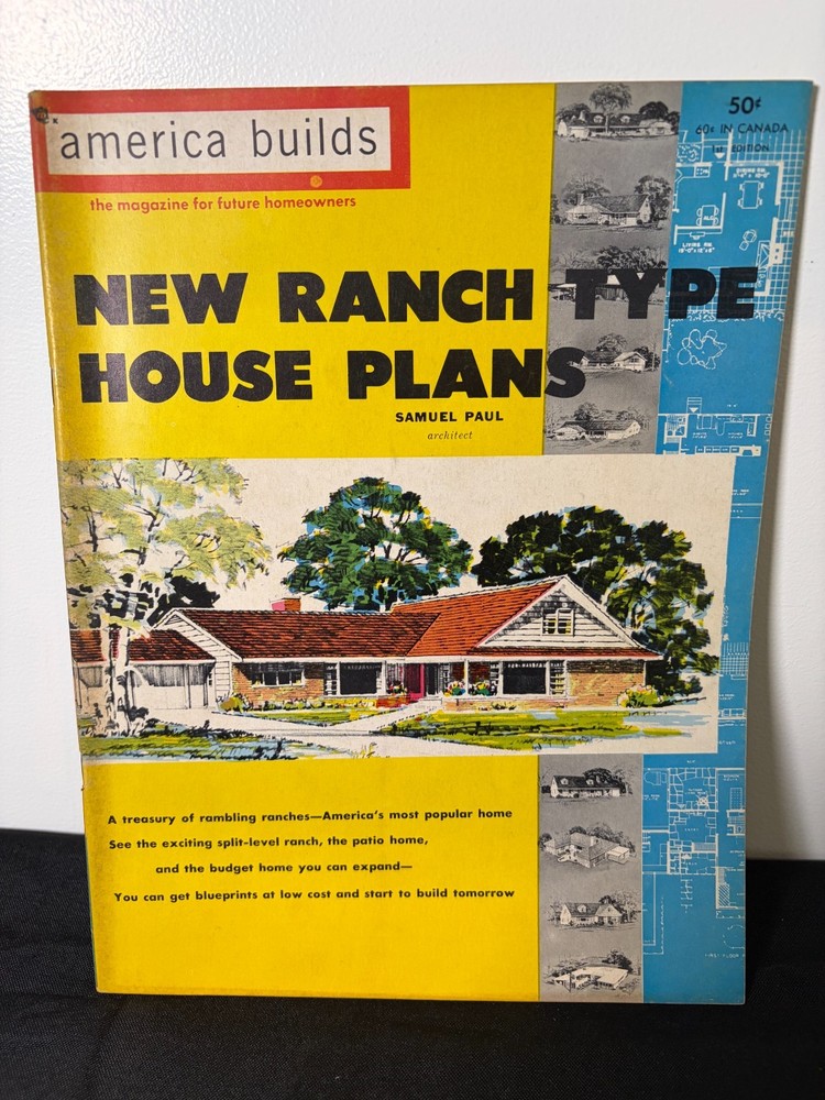 Vin 1950s America Builds New Ranch Type House Plans Book Samuel Paul Architect