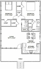 30×40 House — 2 Bedroom 2 Bath — 1,136 sq ft — PDF Floor Plan — Model 1A