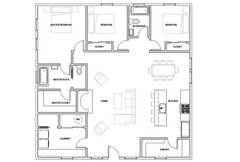 Spacious Cottage 3 bed 2 bath (40’x40′) Custom House Plans and Blueprints