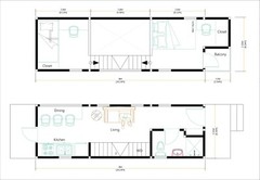 8×26 Feet Tiny House Plans 2.5×8 Meter 2 Beds Shed Roof Full Plan (A4 Hard Copy)