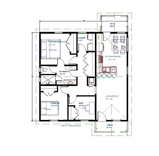 Complete Construction Plans PDF for residence or cabin 1024 SF 2BR 1B 1/4″ Scale