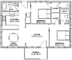 36×24 House — 2 Bedroom 2 Bath — 864 sq ft — PDF Floor Plan — Model 8D