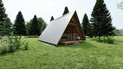 19’-6’’ x 14’-0’’ Modern A–Frame Cabin Plan with 3D Images
