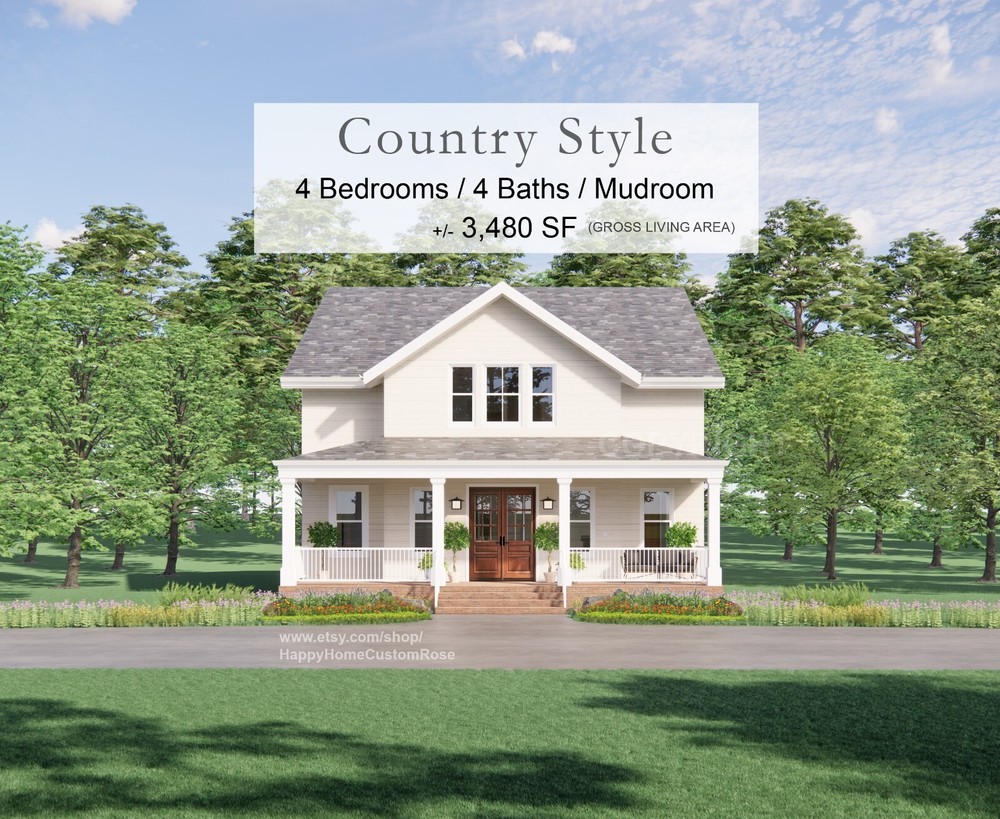 Tall Oak Southern Living Farmhouse – 4 Bed 4 Bath – 58×35′ – Drawings Blueprints