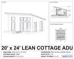 20×24 Lean Modern Cottage Custom Architectural Plans 480SF – PDF Download