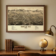 Santa Fe New Mexico 1882 Bird’s Eye View Historic City Map Vintage Wall Art