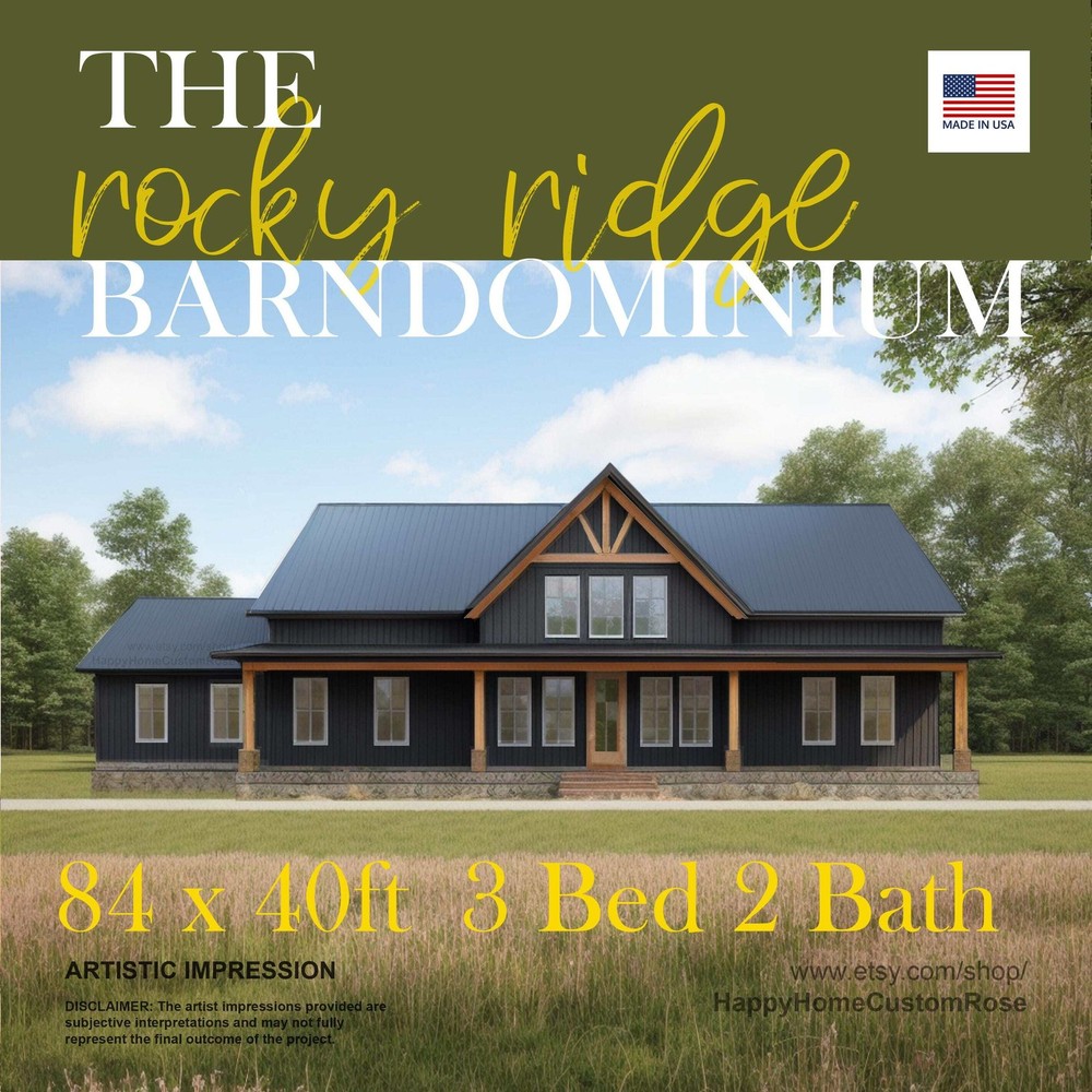 Rocky Ridge Barndominium Modern House Open Plan Design 84 x 40 – 3 Bed 2 Bath –