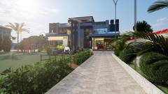 Modern Farmhouse Design | Luxury Villa Front Elevation | Architectural Rendering