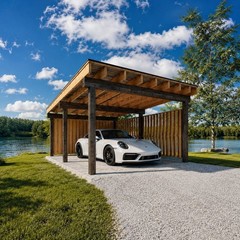 Timber Flat Roof Carport plan – Modern Wooden Car Shelter Design
