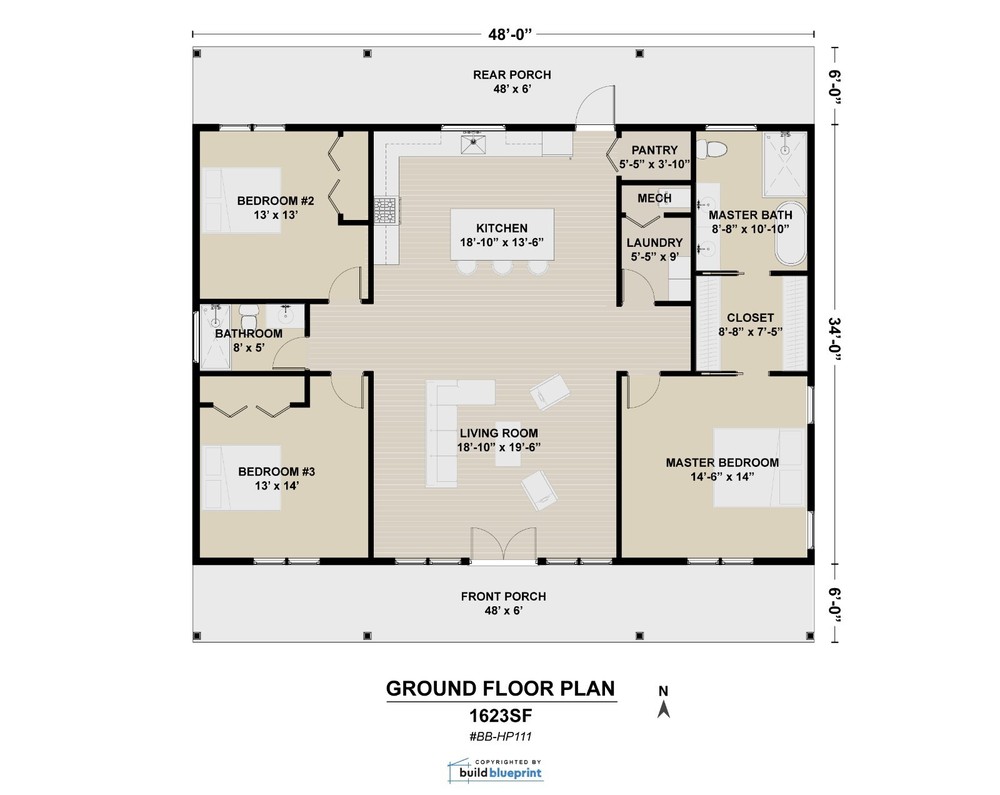 34×48 Modern Farmhouse Custom Architectural Ranch HouPlans 1632SF – PDF Download