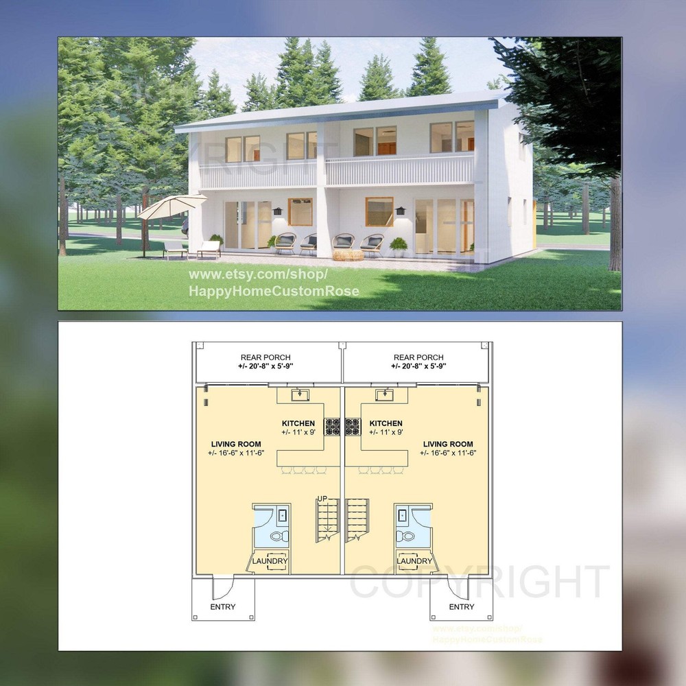 Twin Pines two level duplex Investment Rental Plan – 2 Bed 1 bath – 1200 SF – Mo