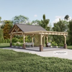 26’x16′ Pavilion with Pergola Plans, Outdoor Gazebo Blueprints