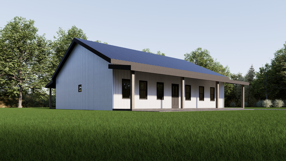 House Plan, 3 Bedroom 2 Bath Barndominium with Porch, 1620 sq ft | PDF DOWNLOAD