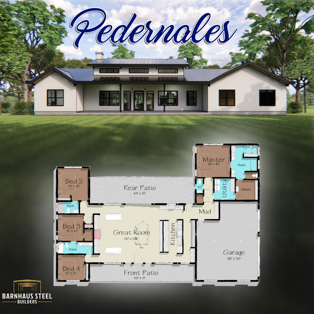 The Pedernales Barndominium – 4 Bedrooms / 3 Baths 2,973 SF Design Blueprints