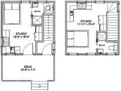 16×16 Tiny Duplex — 441 sq ft — PDF Floor Plan — Model 2K