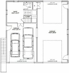 40×40 Apartment with 2-Car 1-RV Garage – PDF FloorPlan – 964 sqft – Model 1