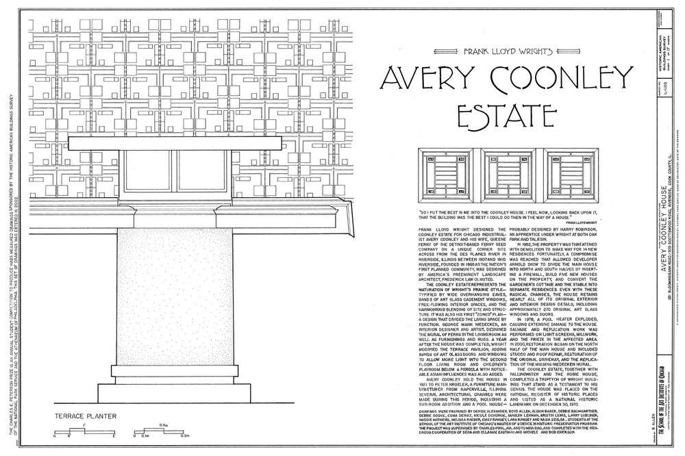 Frank Lloyd Wright Prairie Style home, architectural drawings, Coonley House