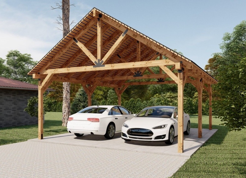 20’x24′ Wooden Carport Plans, Gable Roof Pavilion Blueprints with Material List