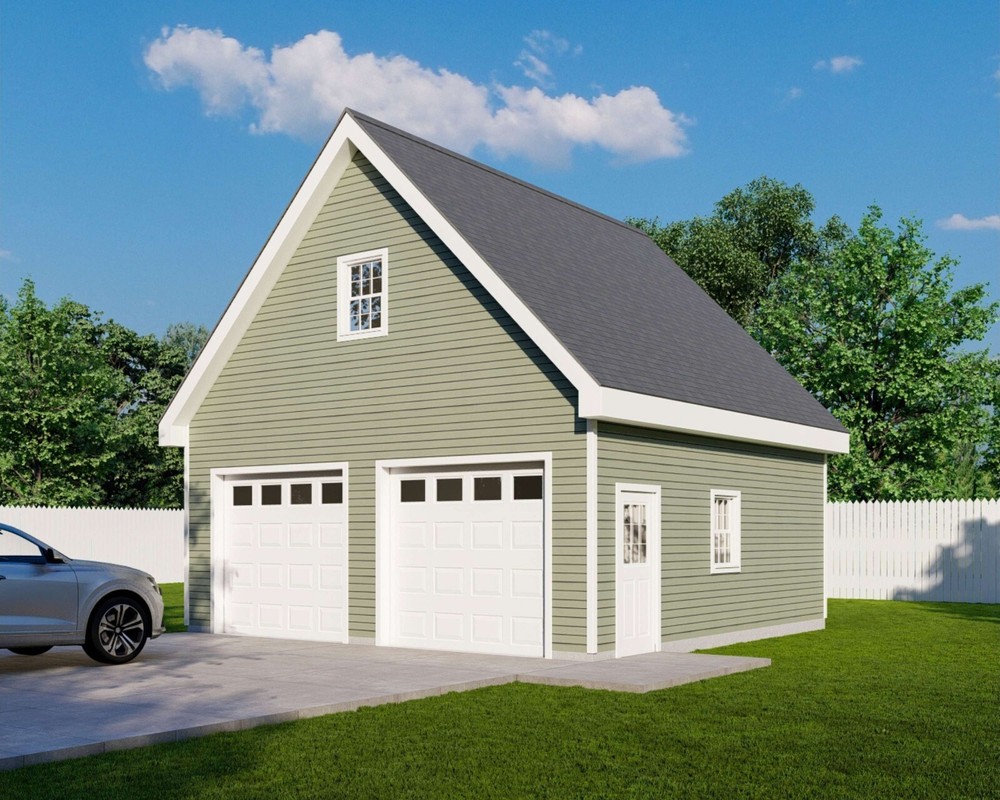 24′ x 24′ Two Car Garage, Detached Garage, 576 Sq Ft, 9 ft Walls, Attic Room