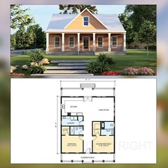 Affordable 38′ x 40′ Farmhouse Cottage Design – Modern 2 Bed – Drawing Blueprint