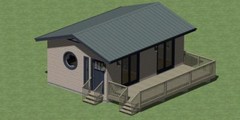 ADU PLANS 384 square feet with one bedroom and outdoor deck.