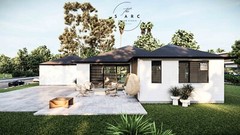 Modern Family House Plan, 168 sqm, One Story, Double Garage, 3 Bedroom, Cottage