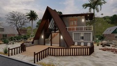 A-Frame Cabin Plans with Loft Mezzanine – 931 sqft, Rustic Style, Painted Finish