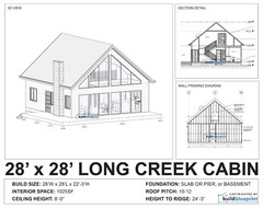 28′ x 28′ Modern Vacation Cabin Architectural Plans 1025SF – PDF Download