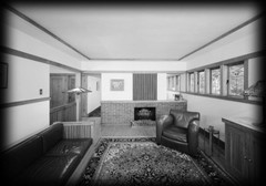 Frank Lloyd Wright, Prairie School, house plans, narrow lot, PRINTED