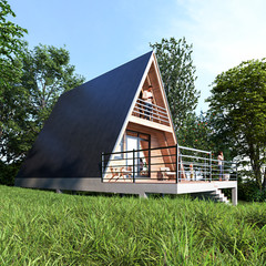 Modern A-Frame Cabin House Plan With AutoCAD File And PDF For Blueprint Plans