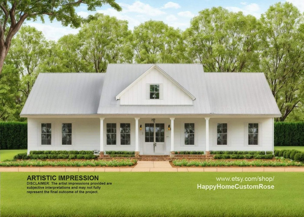 Farmhouse Barndominium – 60′ x 57′ House Plan Design – 3 Bed 3.5 Bath Office 198