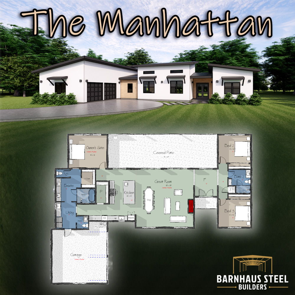 The Manhattan: Mid-Century 3 Bedrooms / 2.5 Baths 2,547 SF Design Blueprints