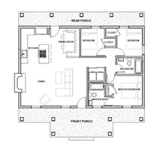 Cottage 3 bed 2 bath (40’x26′) Custom House Plans and Blueprints