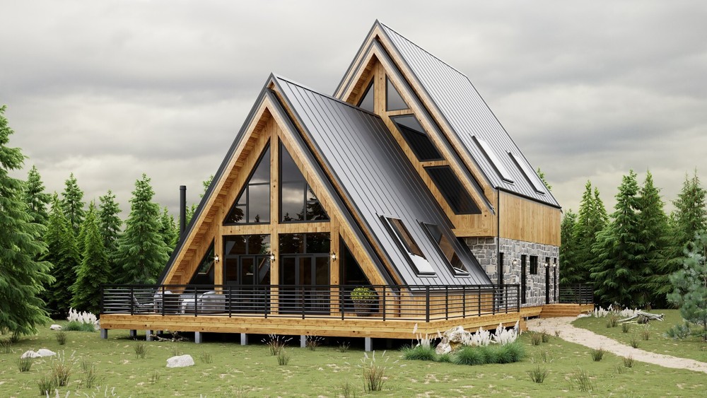 35’x65′ 4 Beds, 4 Bath Double A-Frame Architectural Build Plans PDF Download