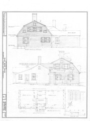 Gambrel roof Colonial home plan, clapboard siding, many rooms, printed drawings