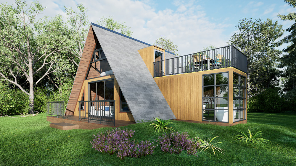 A-Frame Cabin House Plan with Auto CAD File, Blueprint PDF & Realistic 3D Images